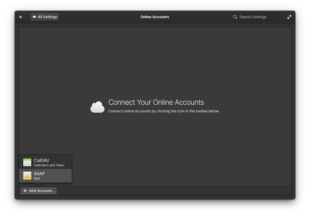 Картинка с Mail App, окно с настройками аккаунтов
